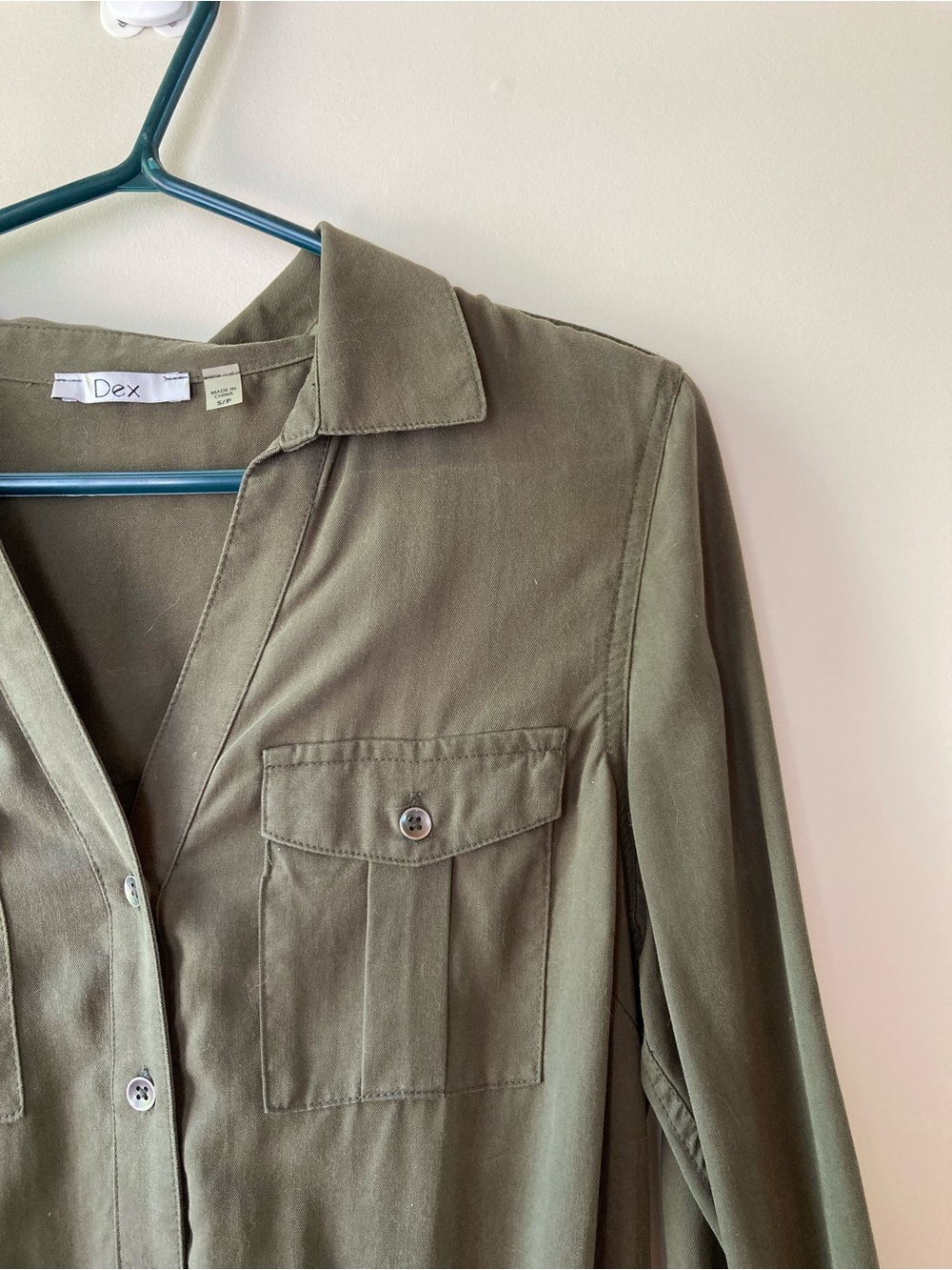 Dex Khaki Long Sleeve Shirt Dress